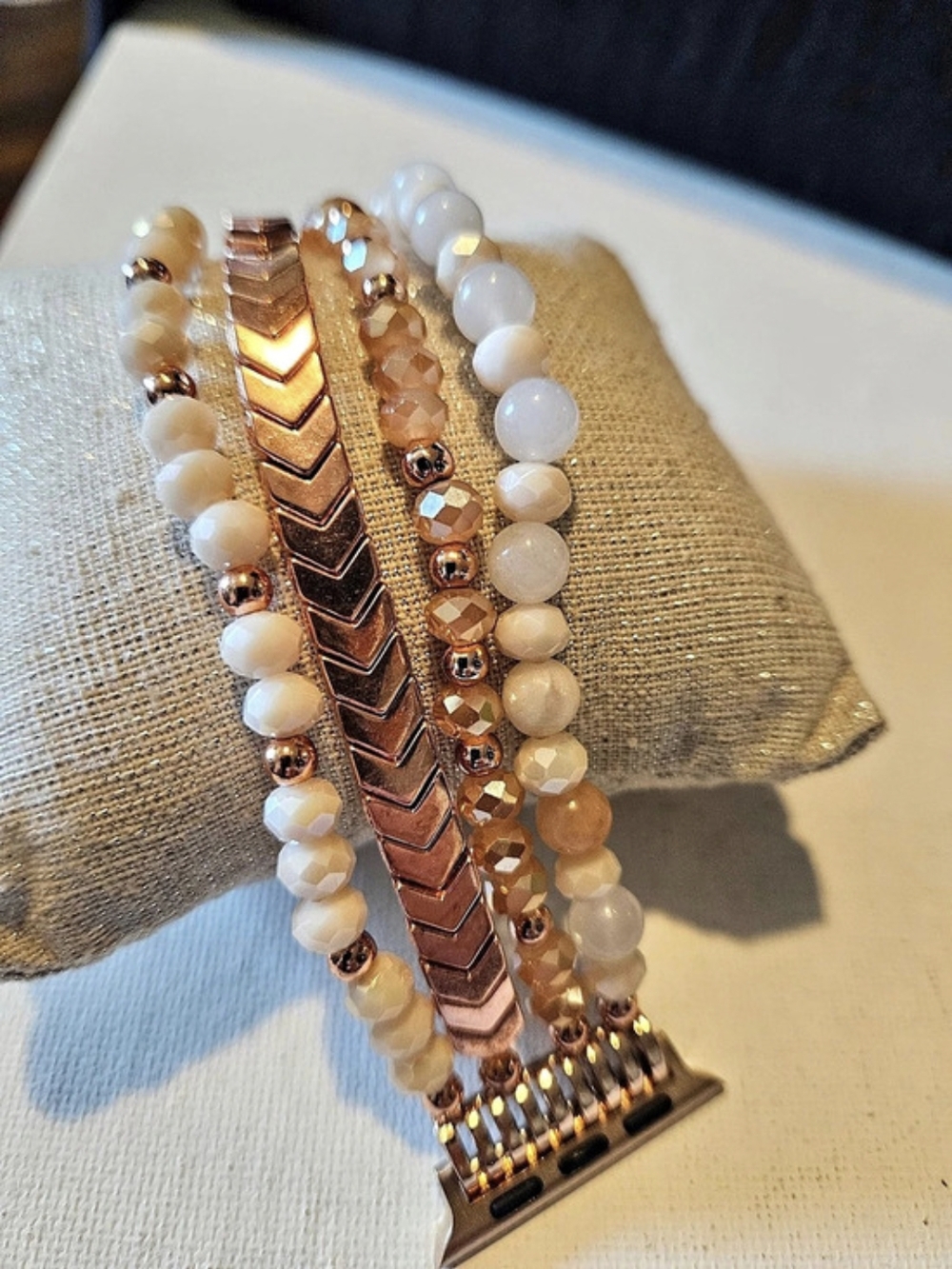 Gold & White Beaded Watch Band NWT